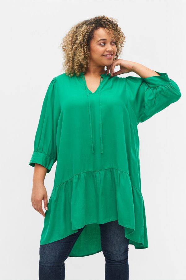Μπλουζοφόρεμα ασύμμετρο με βολάν σε πράσινο χρώμα