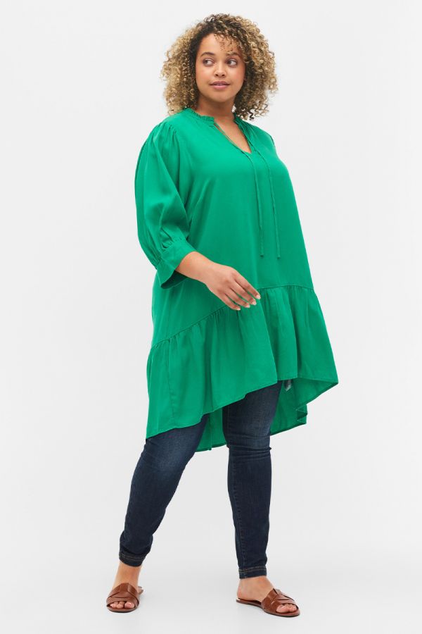 Μπλουζοφόρεμα ασύμμετρο με βολάν σε πράσινο χρώμα