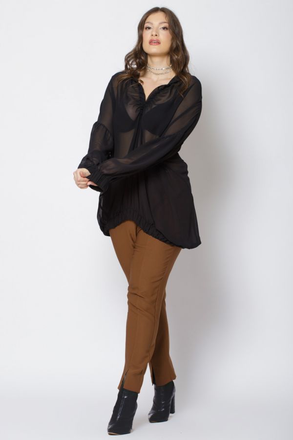 Μπλουζοφόρεμα ημιδιάφανο με κουκούλα σε μαύρο χρώμα