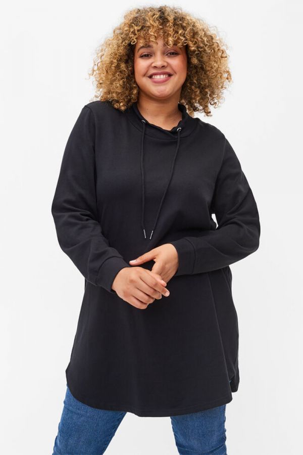 Μπλουζοφόρεμα φούτερ με ψηλό γιακά σε μαύρο χρώμα 1xl,2xl,3xl,4xl,5xl
