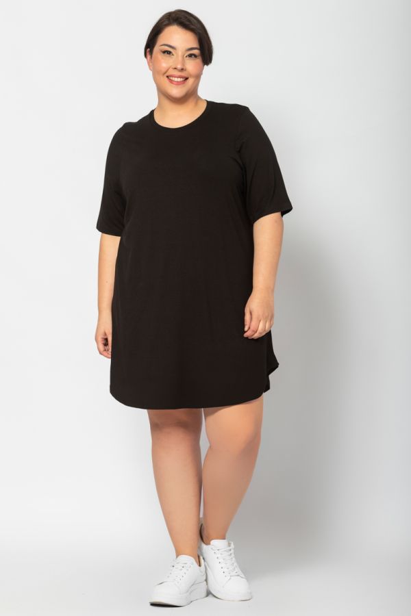 Μπλουζοφόρεμα με στρογγυλή λαιμόκοψη σε μαύρο χρώμα