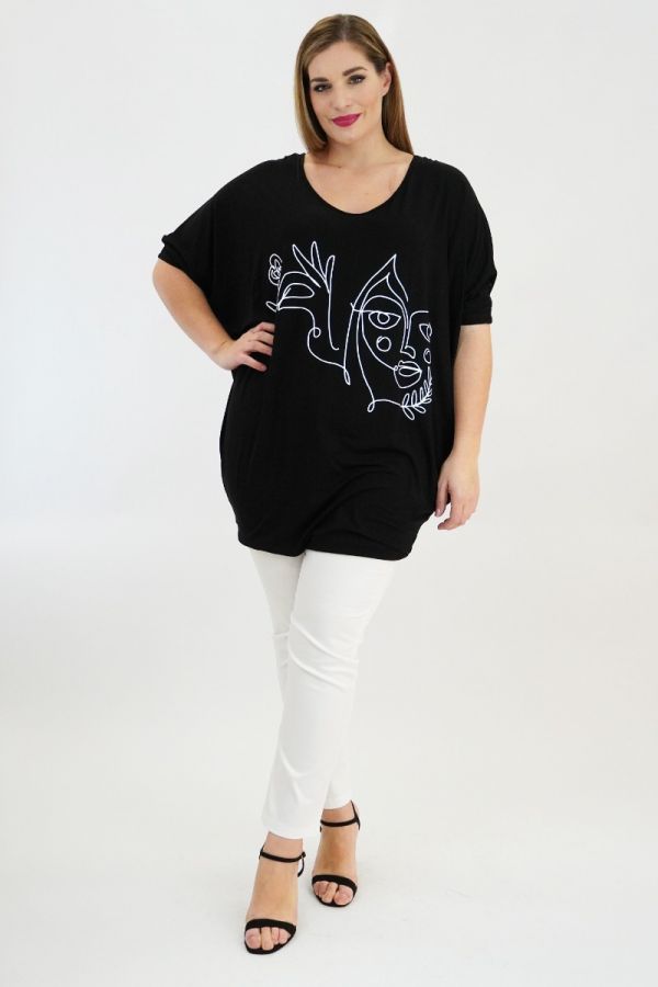 Over-sized μπλουζοφόρεμα με τύπωμα σε μαύρο χρώμα 1xl 2xl 3xl 4xl 5xl 