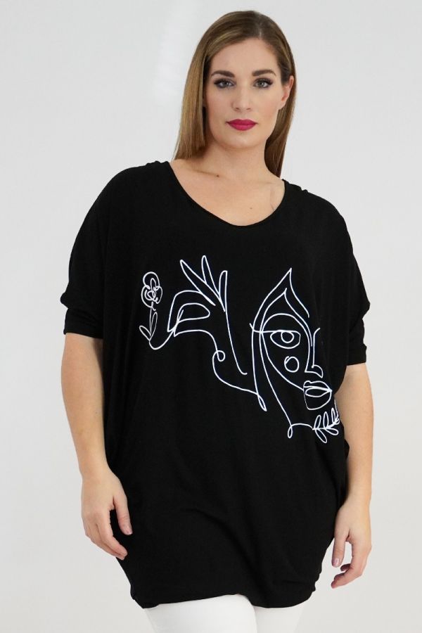 Over-sized μπλουζοφόρεμα με τύπωμα σε μαύρο χρώμα