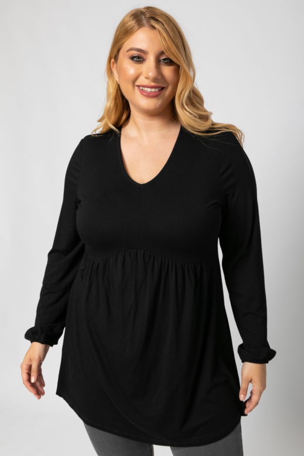 Μπλουζοφόρεμα με V λαιμόκοψη σε μαύρο χρώμα