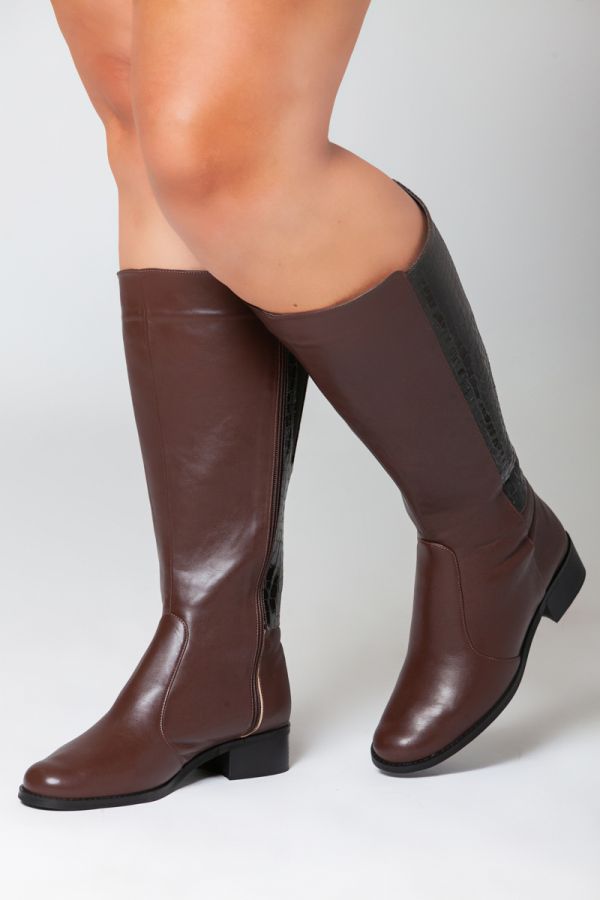 Μπότα ιππασίας eco-leather με croco λεπτομέρεια σε καφέ χρώμα