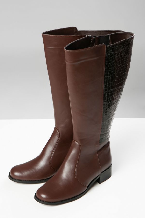 Μπότα ιππασίας eco-leather με croco λεπτομέρεια σε καφέ χρώμα