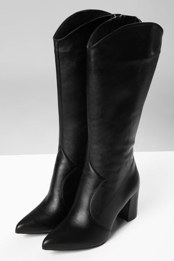 Eco-leather μπότα με ψηλό τακούνι σε μαύρο χρώμα