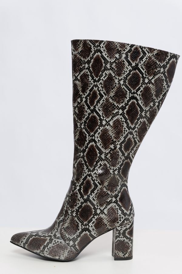 Μπότα με snake print σε τύπος χρώμα