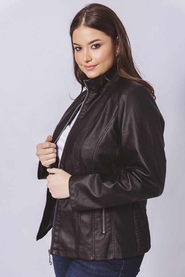 Leather-like μπουφάν σε μαύρο χρώμα