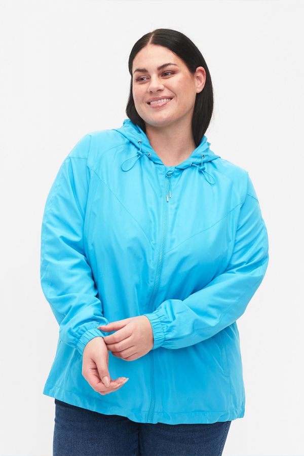 Αντιανεμικό jacket με κουκούλα σε σιέλ χρώμα 1xl 2xl 3xl 4xl 5xl 