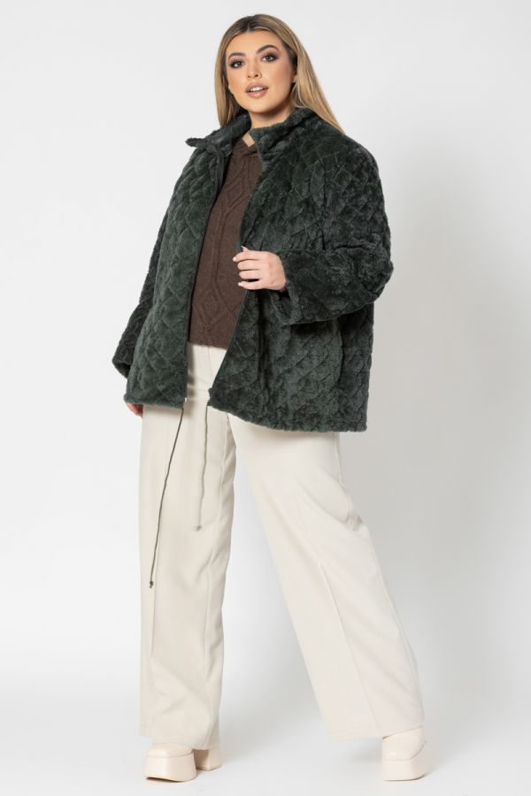 Γούνινο μπουφάν με ψηλό γιακά σε πράσινο χρώμα 1xl 2xl 3xl 4xl 5xl