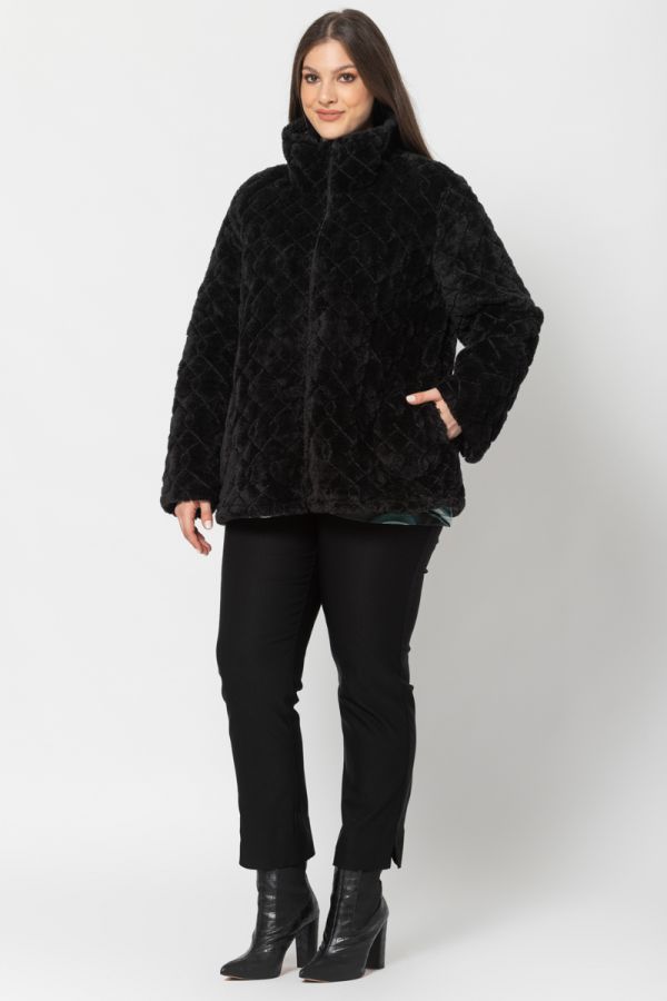 Γούνινο μπουφάν με ψηλό γιακά σε μαύρο χρώμα 1xl 2xl 3xl 4xl 5xl 