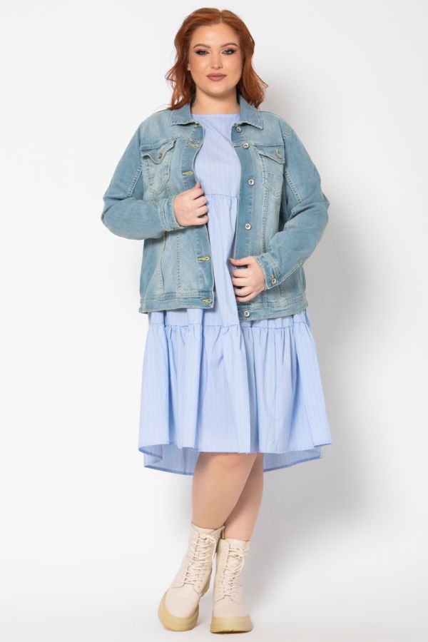 Jean μπουφάν με ξέβαμμα σε denim light blue χρώμα 1xl 2xl 3xl 4xl 5xl 