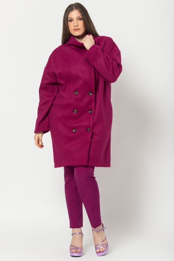 Μπουκλέ σταυρωτό παλτό σε φούξια χρώμα 1xl,2xl,3xl,4xl,5xl