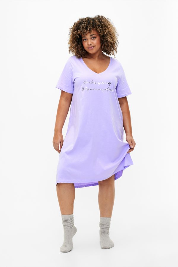 Βαμβακερό κοντομάνικο μπλουζοφόρεμα σε λιλά χρώμα