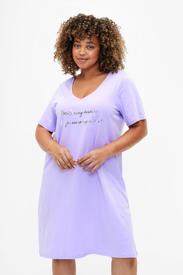 Βαμβακερό κοντομάνικο μπλουζοφόρεμα σε λιλά χρώμα