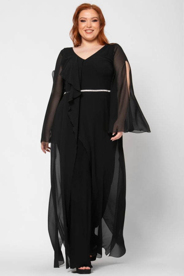 Ολόσωμη φόρμα με ανοιχτό μανίκι σε μαύρο χρώμα 1xl 2xl 3xl 4xl 5xl 