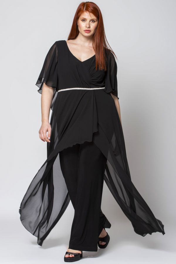 Κρουαζέ ολόσωμη φόρμα με ζώνη με στρας σε μαύρο χρώμα
