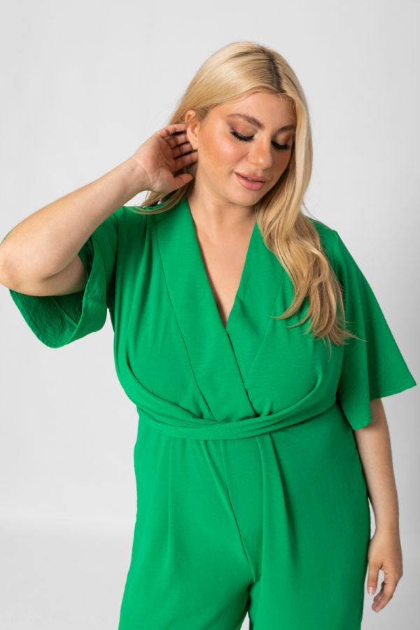 Ολόσωμη κρουαζέ φόρμα με δέσιμο σε πράσινο χρώμα