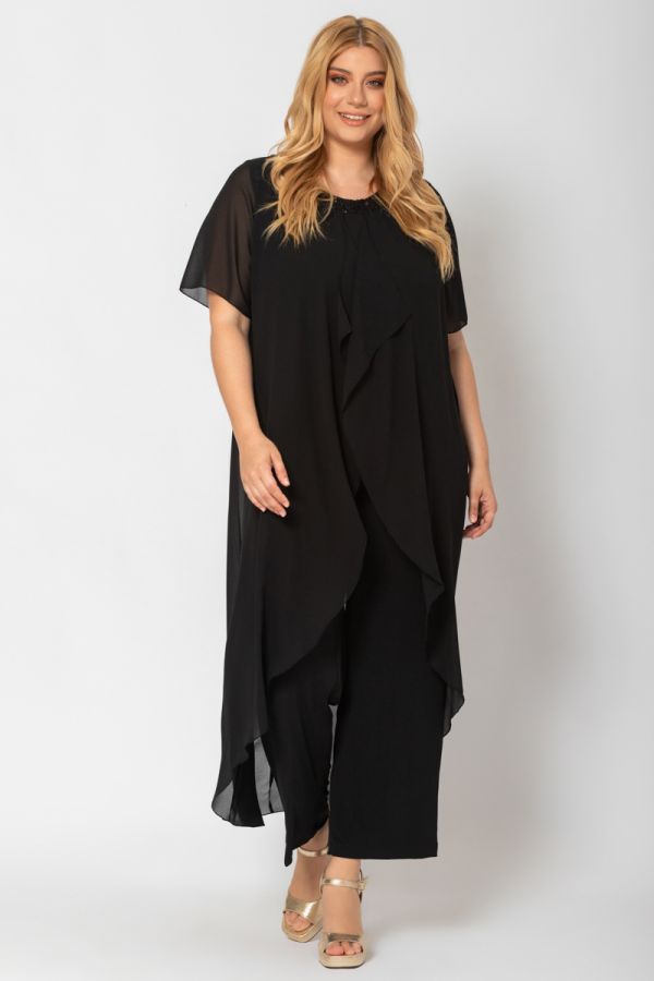 Ολόσωμη φόρμα με μουσελίνα σε μαύρο χρώμα
