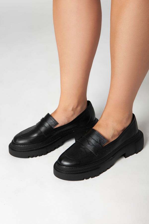 Leather loafer wide fit σε μαύρο χρώμα