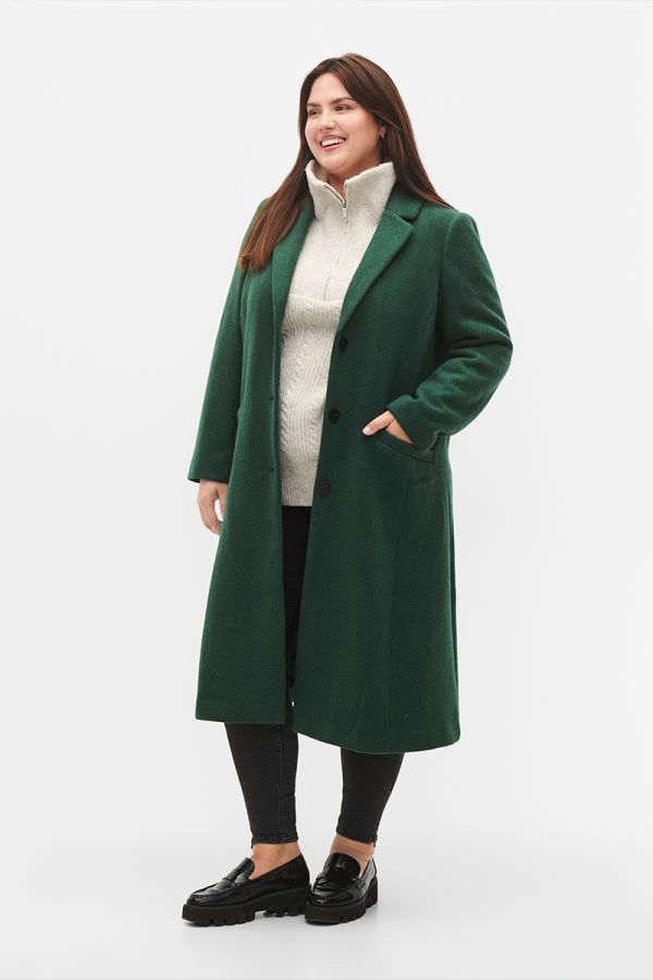 Μακρύ παλτό με κουμπιά σε πράσινο χρώμα