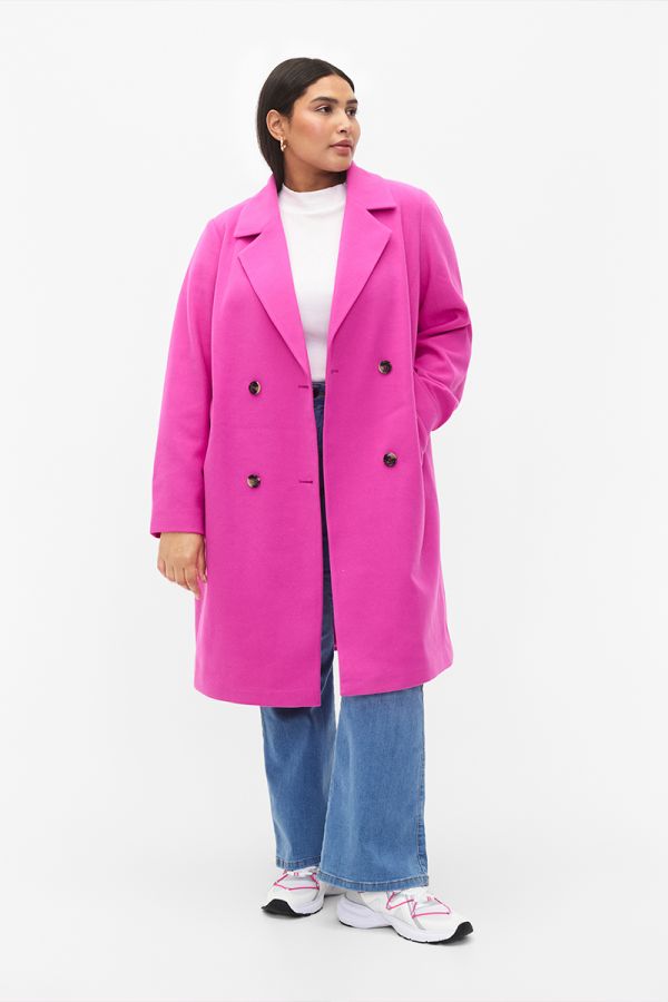 Μακρύ παλτό με διπλό κούμπωμα σε ροζ χρώμα