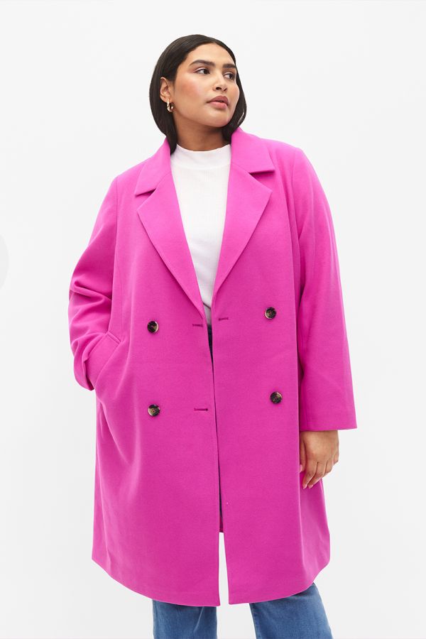 Μακρύ παλτό με διπλό κούμπωμα σε ροζ χρώμα
