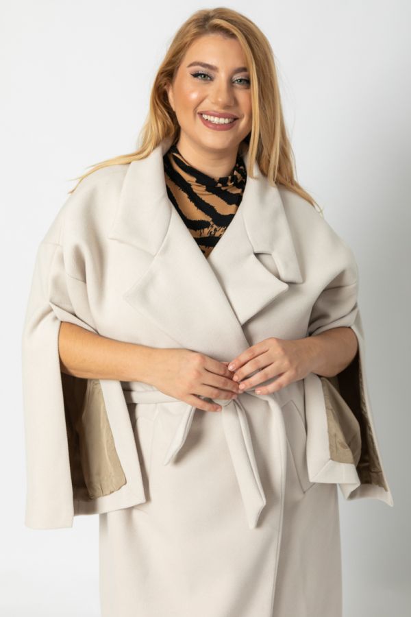 Παλτό με κουμπιά στα μανίκια σε εκρού χρώμα | Premium Collection