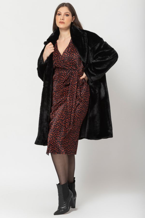 Γούνινο παλτό με γιακά και κουμπιά σε μαύρο χρώμα 1xl 2xl 3xl 4xl 5xl 6xl
