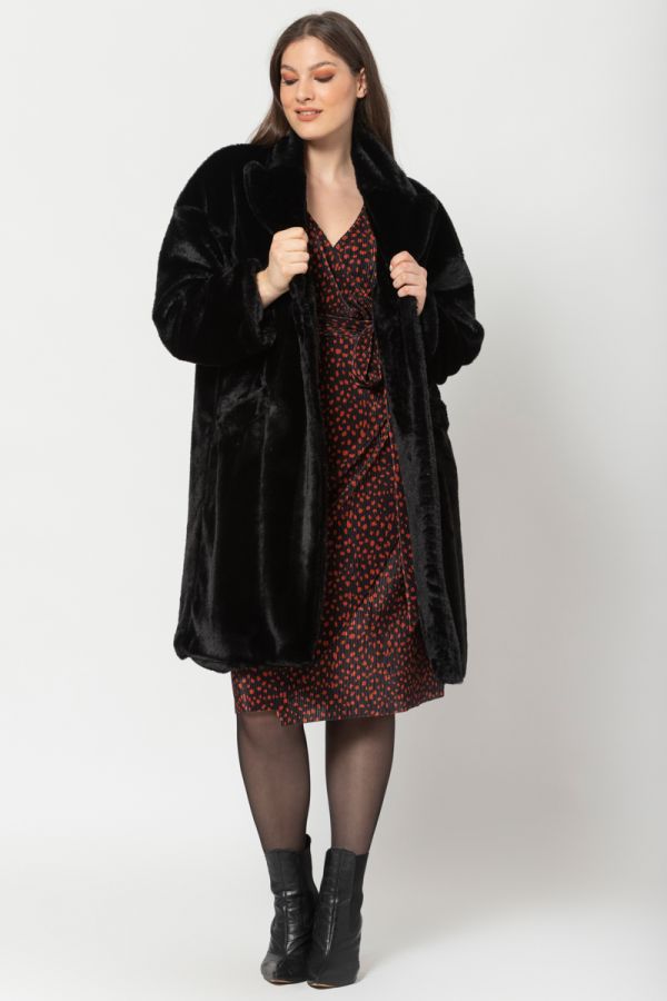 Γούνινο παλτό με γιακά και κουμπιά σε μαύρο χρώμα 1xl 2xl 3xl 4xl 5xl 6xl