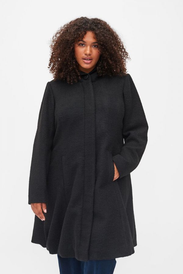 Παλτό μπουκλέ με κουκούλα σε μαύρο χρώμα