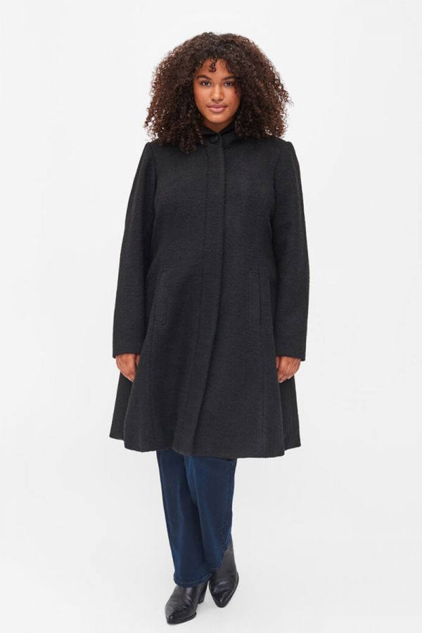 Παλτό μπουκλέ με κουκούλα σε μαύρο χρώμα