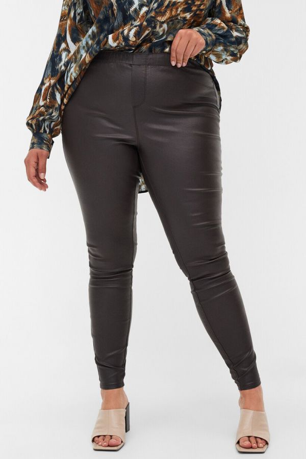 Leather-like παντελόνι με λάστιχο στη μέση σε μαύρο χρώμα