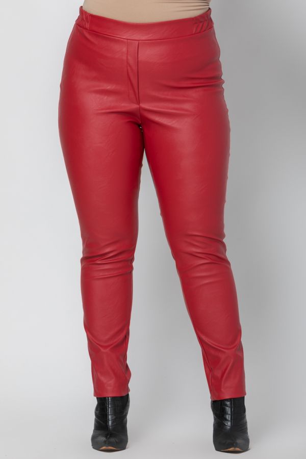 Παντελόνι leather-like σε κόκκινο χρώμα