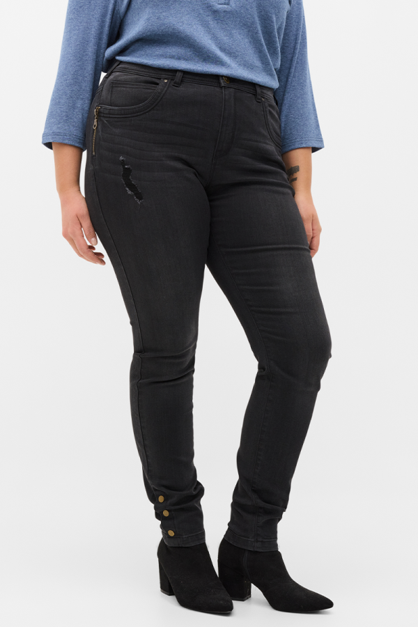Παντελόνι jean με κουμπιά στο τελείωμα σε dark denim χρώμα