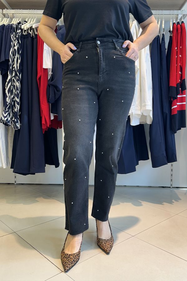 Jean παντελόνι με στρας σε denim black χρώμα