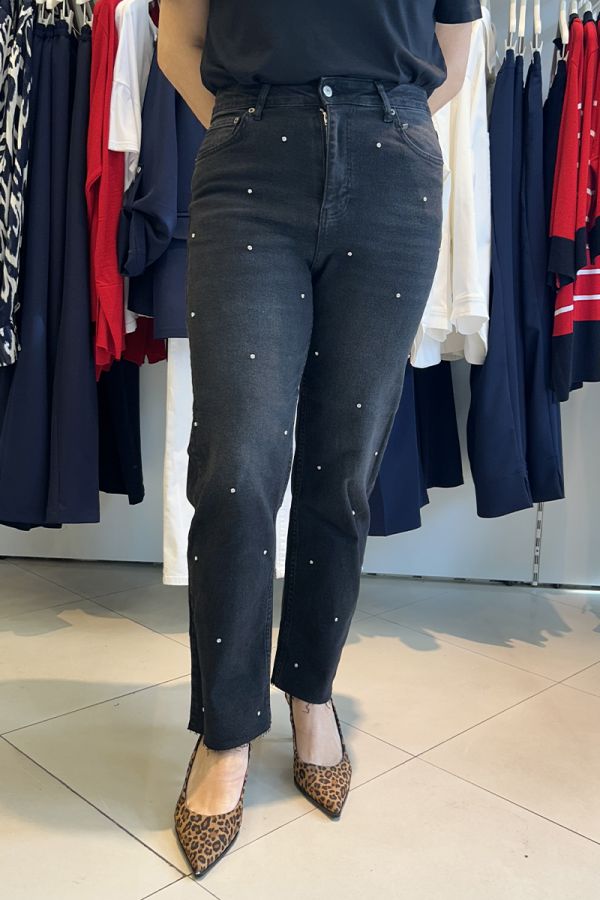Jean παντελόνι με στρας σε denim black χρώμα
