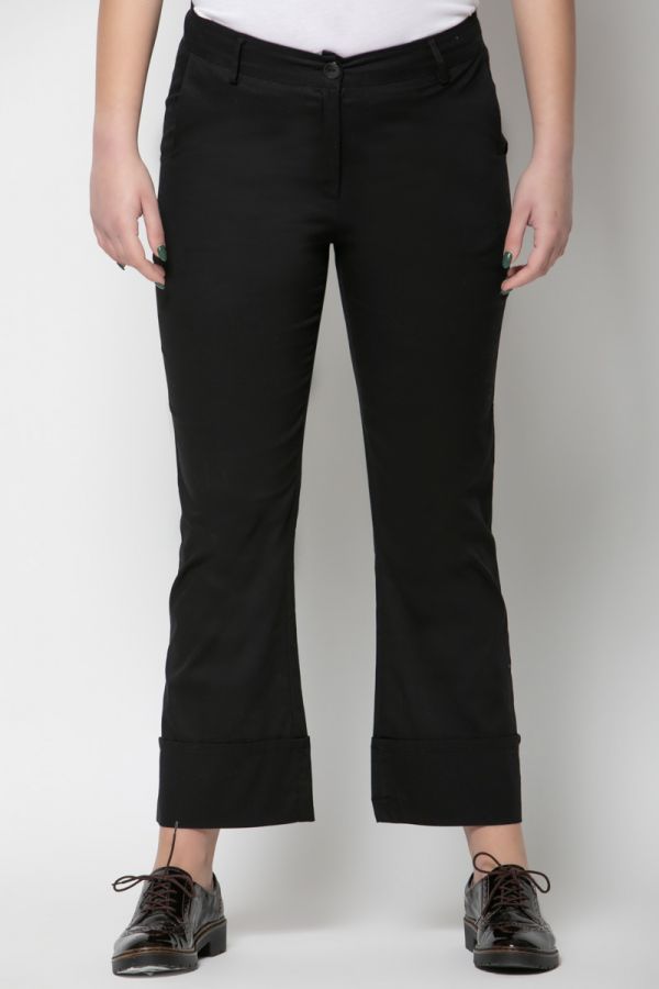 Καμπαρντινέ παντελόνι με φαρδύ ρεβέρ σε μαύρο χρώμα