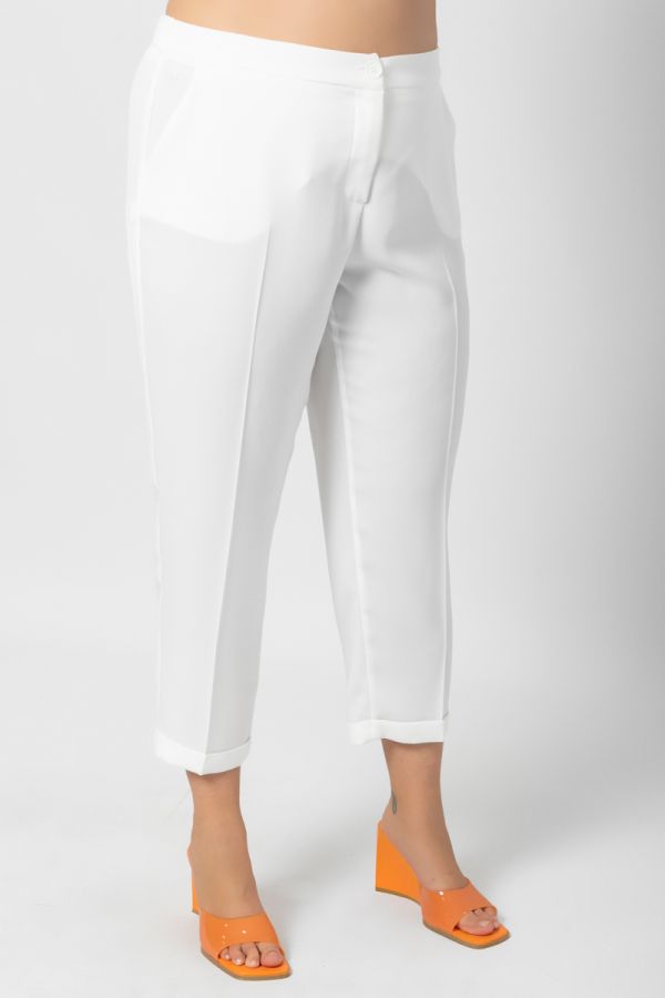 Παντελόνι με ρεβέρ στο τελείωμα σε λευκό χρώμα 1xl 2xl 3xl 4xl 5xl 