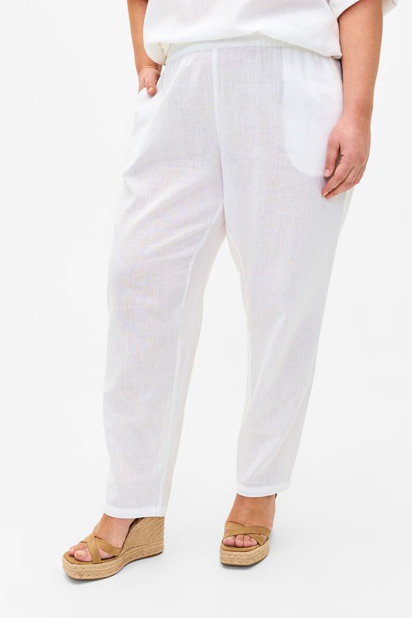 Λινό παντελόνι με λάστιχο στη μέση σε λευκό χρώμα