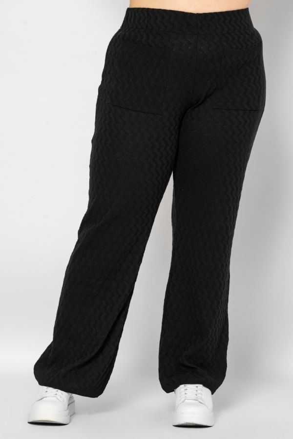 Πλεκτό παντελόνι ζακάρ καμπάνα σε μαύρο χρώμα 1xl 2xl 3xl 4xl 5xl 