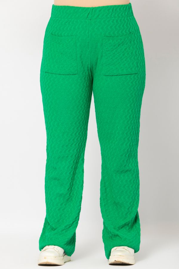 Πλεκτό παντελόνι ζακάρ καμπάνα σε πράσινο χρώμα 1xl 2xl 3xl 4xl 5xl 