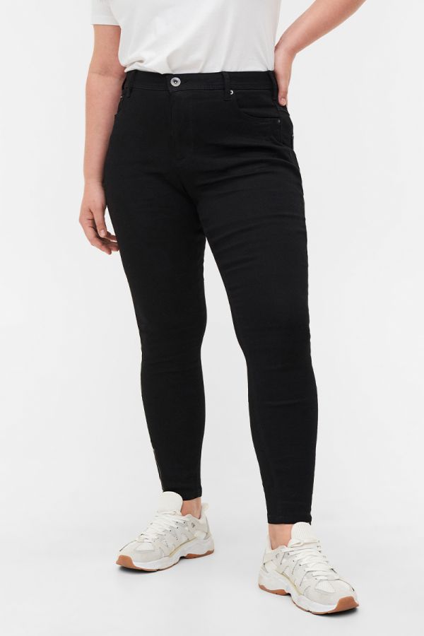 Jean παντελόνι slim με φερμουάρ στο τελείωμα σε denim black χρώμα 1xl 2xl 3xl 4xl 5xl 