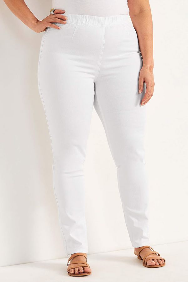 Straight jean με λάστιχο στη μέση σε denim white χρώμα