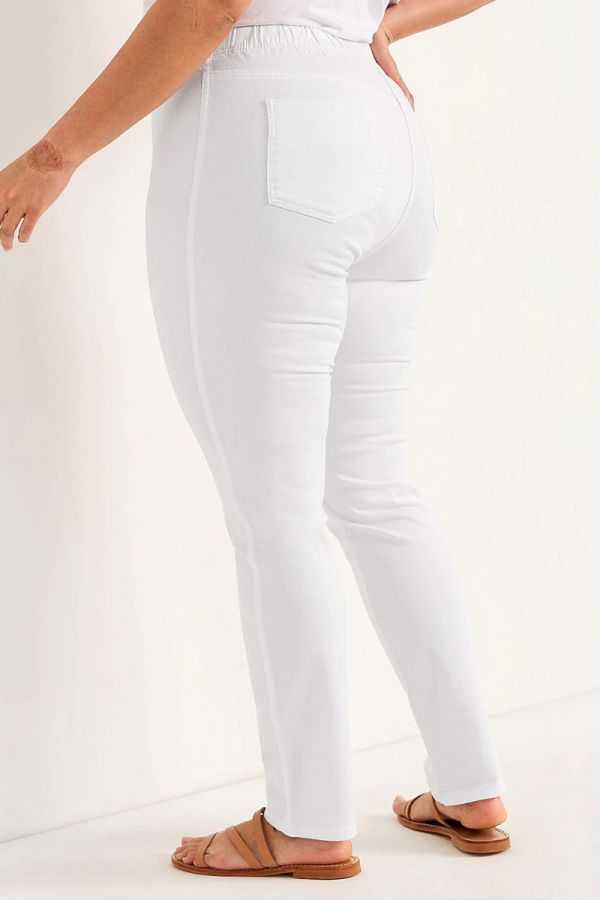 Straight jean με λάστιχο στη μέση σε denim white χρώμα