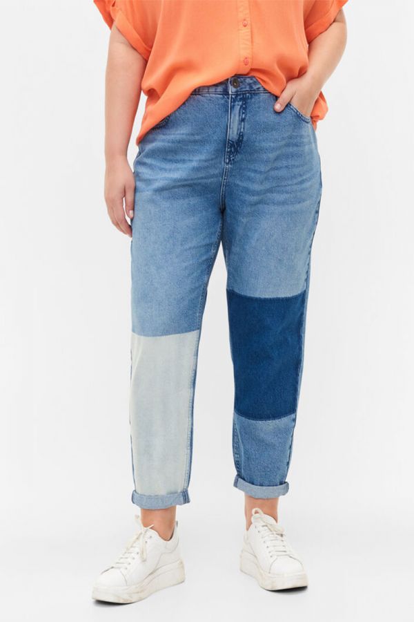 Παντελόνι τζιν με τριχρωμία σε denim blue χρώμα