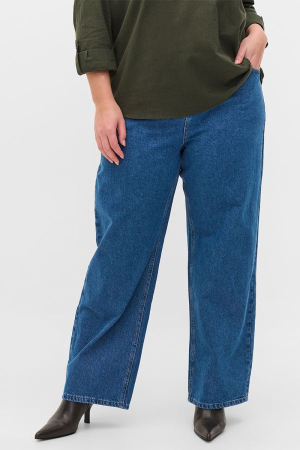 Ψηλόμεσο jean παντελόνι σε ίσια γραμμή σε denim blue χρώμα