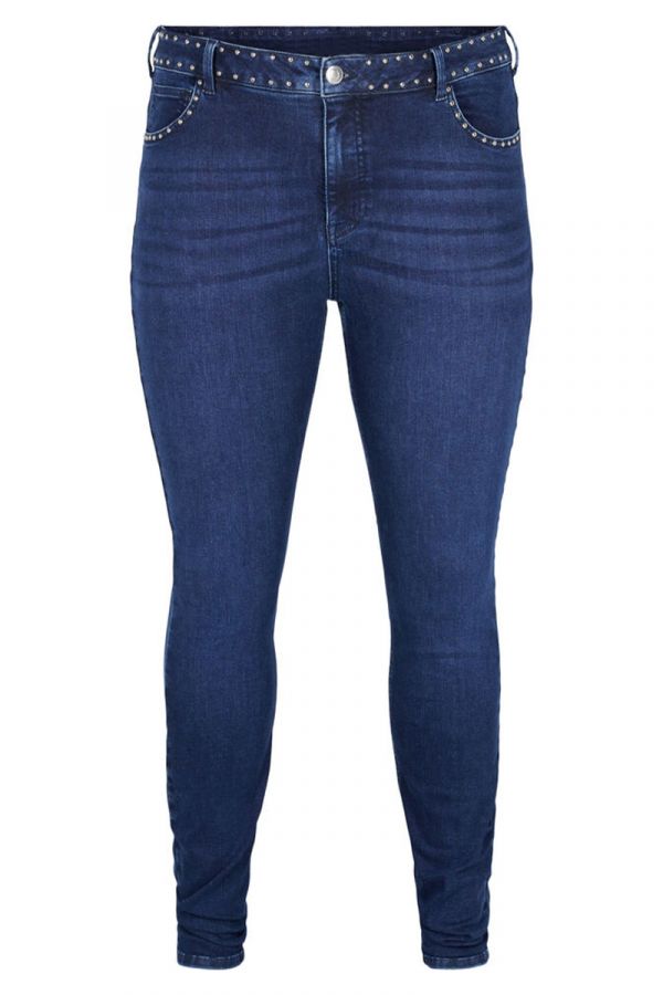 Παντελόνι τζιν με διακοσμητικά τρουκ σε dark blue denim 