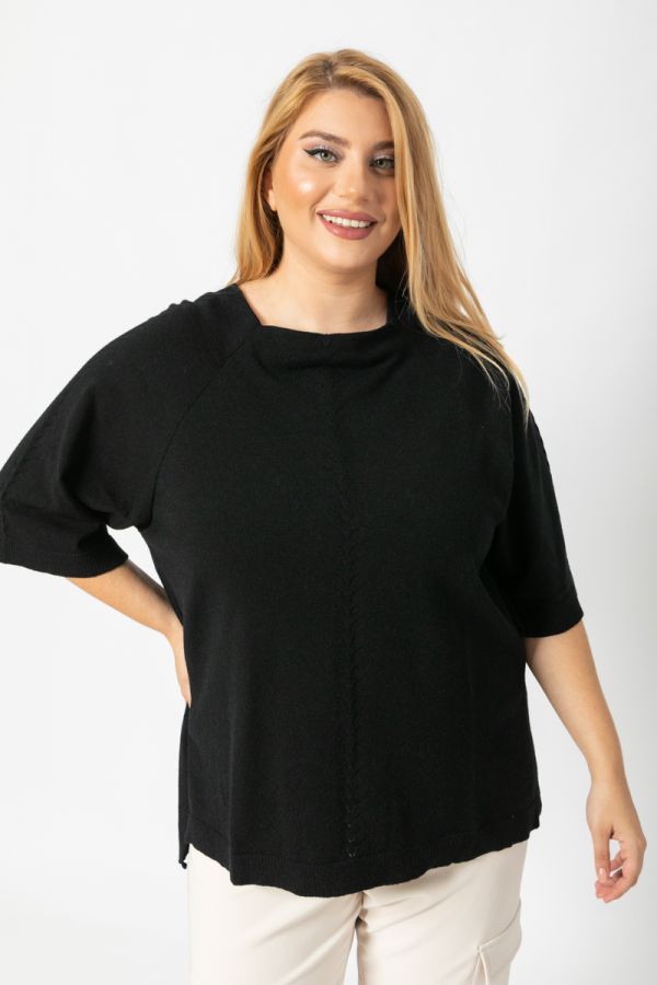 Πλεκτή extra soft μπλούζα με τετράγωνη λαιμόκοψη σε μαύρο χρώμα